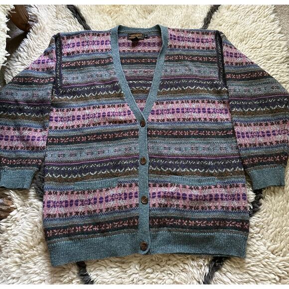 Eddie Bauer 100% Wool Cardigan Sweater Women s M Relaxed Nordic Fairisle classic - Picture 11 of 13